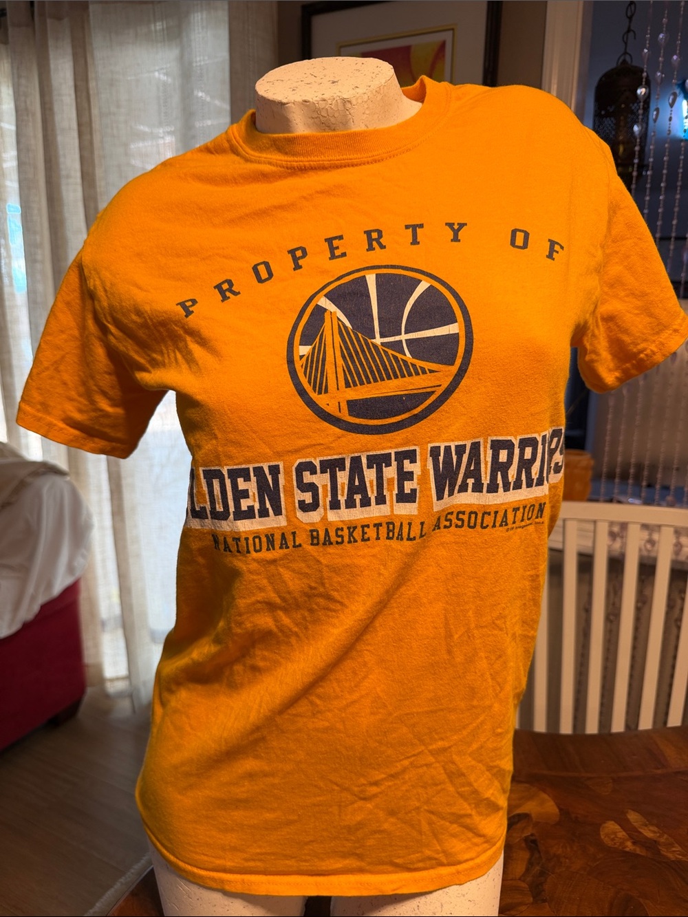 NBA Golden State Warriors Short-Sleeve Tee in Yellow with Navy Logo